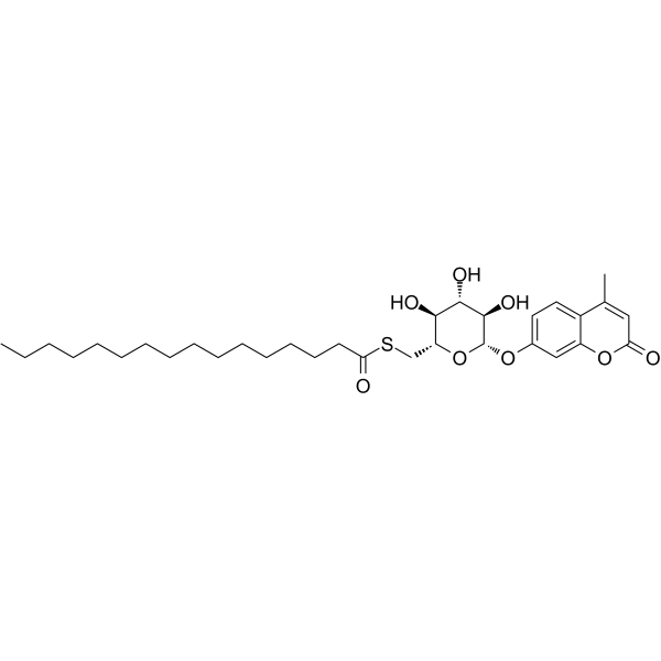 4-Methylumbelliferyl 6-thio-Palmitate-β-D-Glucopyranoside结构式