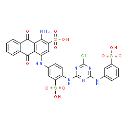 1-amino-4-[[4-[[4-chloro-6-[(3-sulfophenyl)amino]-1,3,5-triazin-2-yl]a mino]-3-sulfo-phenyl]amino]-9,10-dioxo-anthracene-2-sulfonic acid structure