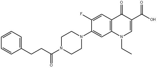 1-乙基-6-氟-4-氧代-7-[4-(3-苯基丙酰基)哌嗪-1-基]-1,4-二氢喹啉-3-羧酸结构式