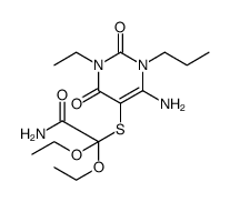 Acetamide, 2-[(6-amino-3-ethyl-1,2,3,4-tetrahydro-2,4-dioxo-1-propyl-5-pyrimidinyl)thio]-2,2-diethoxy结构式