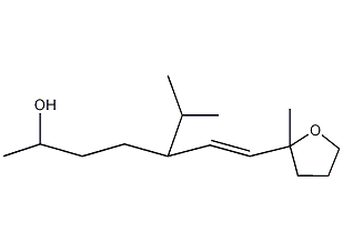 (6E)-5-异丙基-7-(2-甲基-2-四氢呋喃基)-6-庚烯-2-醇结构式