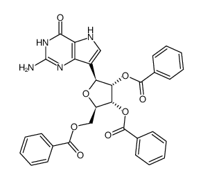 2-amino-7-(2,3,5-tri-O-benzoyl-β-D-ribofuranosyl)-5H-pyrrolo(3,2-d)pyrimidin-4(3H)-one结构式