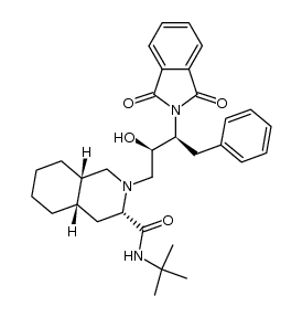 N-tert-Butyldecahydro-2-(2(R)-hydroxy-4-phenyl-3(S)phthalimidobutyl)-(4aS,8aS)-isoquinoline-3(S)-carboxamide结构式