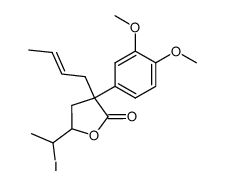 (E)-3-(but-2-en-1-yl)-3-(3,4-dimethoxyphenyl)-5-(1-iodoethyl)dihydrofuran-2(3H)-one结构式