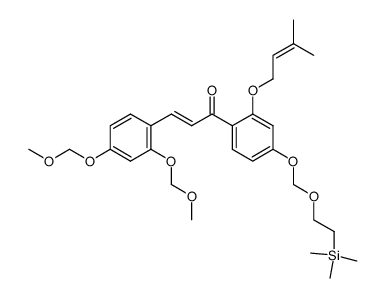 (2E)-3-[2',4'-bis(methoxymethoxy)phenyl]-1-(2-[(3-methylbut-2-en-1-yl)oxy]-4-{[2-(trimethylsilyl)ethoxy]methoxy}phenyl)prop-2-en-1-one结构式