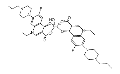 aquabis(1-ethyl-6-fluoro-1,4-dihydro-4-oxo-7-(4-propyl-1-piperazinyl)-3-quinolinecarboxylate)copper(II)结构式