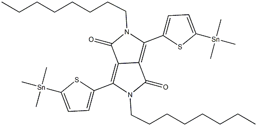 2,5-二辛基-3,6-双(5-(三甲基锡烷基)噻吩-2-基)吡咯并[3,4-c]吡咯-1,4(2H,5H)-二酮结构式