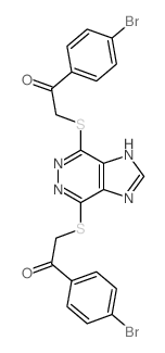 1-(4-bromophenyl)-2-[[5-[2-(4-bromophenyl)-2-oxo-ethyl]sulfanyl-3,4,7,9-tetrazabicyclo[4.3.0]nona-2,4,7,10-tetraen-2-yl]sulfanyl]ethanone structure