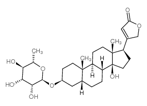 (3beta,5beta)-3-[(6-deoxy-alpha-L-mannopyranosyl)oxy]-14-hydroxycard-20(22)-enolide Structure