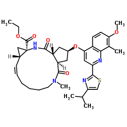 Ethyl (2R,3aR,10Z,11aS,12aR,14aR)-2-{[2-(4-isopropyl-1,3-thiazol-2-yl)-7-methoxy-8-methyl-4-quinolinyl]oxy}-5-methyl-4,14-dioxo-2,3,3a,4,5,6,7,8,9,11a,12,13,14,14a-tetradecahydrocyclopenta[c]cyclopropa[g][1,6]diazacyclotetradecine-12a(1H)-carboxylate Structure