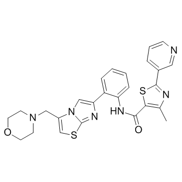 4-甲基-N-[2-[3-(吗啉基甲基)咪唑并[2,1-b]噻唑-6-基]苯基]-2-(吡啶-3-基)噻唑-5-甲酰胺结构式