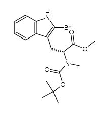 methyl (R)-3-(2-bromo-1H-indol-3-yl)-2-(N-tert-butoxycarbonyl-N-methylamino)-propanoate结构式