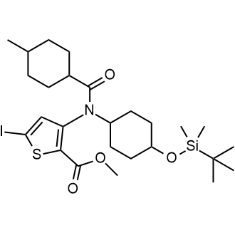 3-(N-(4-((叔丁基二甲基硅烷基)氧基)环己基)-4-甲基环己烷甲酰胺基)-5-碘噻吩-2-羧酸甲酯结构式