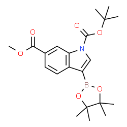 1-叔丁基 6-甲基 3-(4,4,5,5-四甲基-1,3,2-二氧硼杂环戊烷-2-基)-1H-吲哚-1,6-二羧酸酯结构式