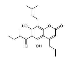 5,7-Dihydroxy-8-(3-methyl-2-butenyl)-6-(2-methyl-1-oxobutyl)-4-propyl-2H-1-benzopyran-2-one Structure