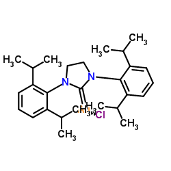 氯{1,3-双[2,6-二异丙基苯基]-4,5-二氢咪唑-2-亚基}金(I)结构式