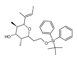 (2R,3R,4S,5R,6R)-2-(2-((tert-butyldiphenylsilyl)oxy)ethyl)-6-((E)-1-iodoprop-1-en-2-yl)-3,5-dimethyltetrahydro-2H-pyran-4-ol结构式