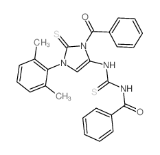 N-[[3-benzoyl-1-(2,6-dimethylphenyl)-2-sulfanylidene-imidazol-4-yl]thiocarbamoyl]benzamide结构式