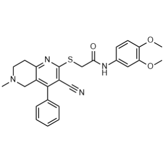 2-((3-氰基-6-甲基-4-苯基-5,6,7,8-四氢-1,6-萘啶-2-基)硫代)-N-(3,4-二甲氧基苯基)乙酰胺结构式
