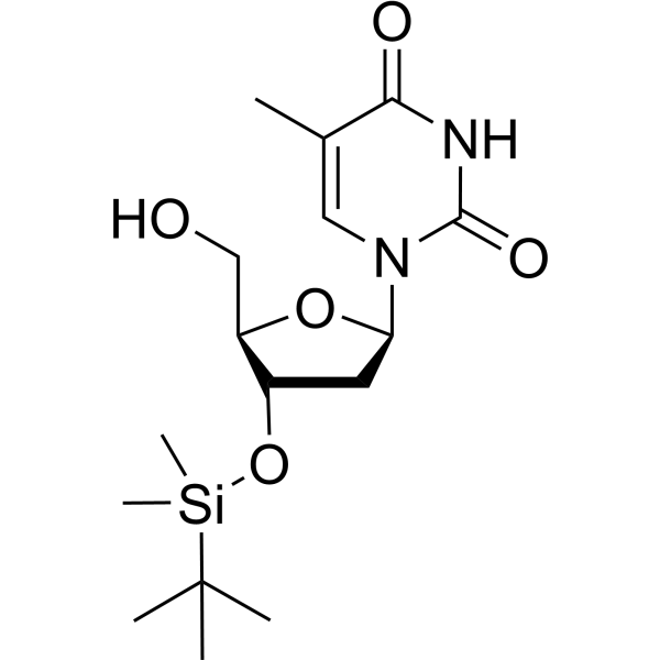1-((2R,4S,5R)-4-((叔丁基二甲基硅烷基)氧基)-5-(羟甲基)四氢呋喃-2-基)-5-甲基嘧啶-2,4(1H,3H)-二酮结构式