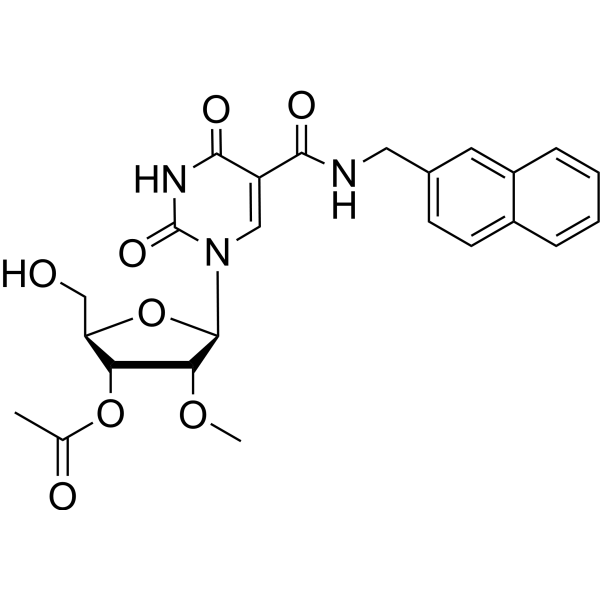 5-Naphthyl-β-methylaminocarbony-3’-O-acetyl-2’-O-methyluridine Structure