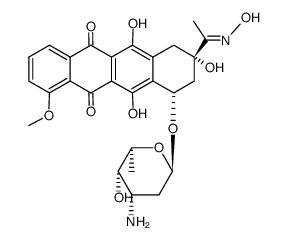 10-(4-amino-5-hydroxy-6-methyl-oxan-2-yl)oxy-6,8,11-trihydroxy-8-(N-hy droxy-C-methyl-carbonimidoyl)-1-methoxy-9,10-dihydro-7H-tetracene-5,12-dione结构式