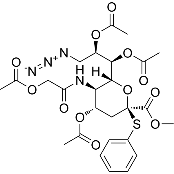 5-乙酸乙酰氨基-4,7,8-三-O-乙酰基-9-叠氮-3,5,9-三脱氧-2-S-苯基-2-硫-D-丙三氧基-β-D-半乳-2-吡喃壬酮糖甲酯结构式