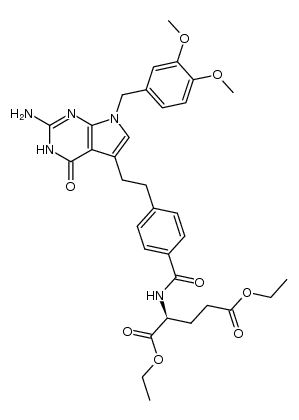 diethyl N-{4-[2-(2-amino-3,4-dihydro-4-oxo-7-(3',4'-dimethoxybenzyl)pyrrolo[2,3-d]pyrimidin-5-yl)ethyl]benzoyl}-L-glutamate结构式