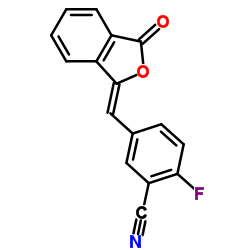 2-fluoro-5-[(Z)-(3-oxo-2-benzofuran-1-ylidene)methyl]benzonitrile structure
