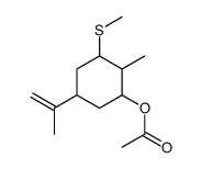 2-methyl-3-(methylthio)-5-(1-methylvinyl)cyclohexyl acetate structure