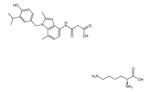 N-[1-(4-hydroxy-3-isopropylbenzyl)-2,7-dimethyl-1H-indol-4-yl]malonamic acid L-lysine salt Structure