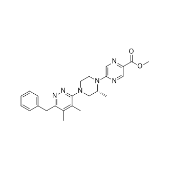 (R)-5-(4-(6-苄基-4,5-二甲基哒嗪-3-基)-2-甲基哌嗪-1-基)吡嗪-2-羧酸甲酯结构式