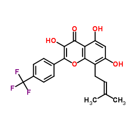 3,5,7-三羟基-8-(3-甲基丁-2-烯-1-基)-2-(4-(三氟甲基)苯基)-4H-色烯-4-酮结构式