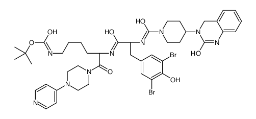 tert-butyl N-[(5S)-5-[[(2R)-3-(3,5-dibromo-4-hydroxyphenyl)-2-[[4-(2-oxo-1,4-dihydroquinazolin-3-yl)piperidine-1-carbonyl]amino]propanoyl]amino]-6-oxo-6-(4-pyridin-4-ylpiperazin-1-yl)hexyl]carbamate Structure