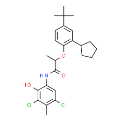 2-[4-(tert-butyl)-2-cyclopentylphenoxy]-N-(3,5-dichloro-2-hydroxy-p-tolyl)propionamide结构式