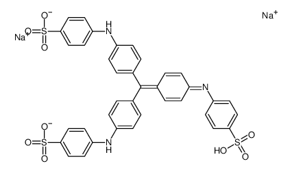 disodium 4-[[4-[bis[4-[(4-sulphonatophenyl)amino]phenyl]methylene]cyclohexa-2,5-dien-1-ylidene]amino]benzenesulphonate structure