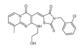 3-[(2-chlorophenyl)methyl]-5-[[2-(2-hydroxyethylamino)-9-methyl-4-oxopyrido[1,2-a]pyrimidin-3-yl]methylidene]-2-sulfanylidene-1,3-thiazolidin-4-one结构式