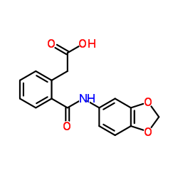 2-(2-(苯并[d][1,3]二氧杂环戊烯-5-基氨基甲酰基)苯基)乙酸结构式