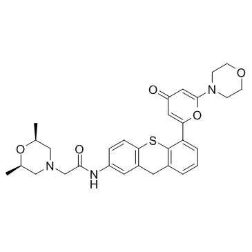 2-((2R,6S)-rel-2,6-二甲基吗啉基)-N-(5-(6-吗啉基-4-氧代-4H-吡喃-2-基)-9H-噻吨-2-基)乙酰胺结构式