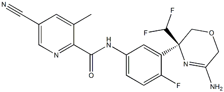 N-[3-[(3R)-5-氨基-3-(二氟甲基)-3,6-二氢-2H-1,4-恶嗪-3-基]-4-氟苯基]-5-氰基-3-甲基-2-吡啶甲酰胺结构式