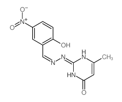 6-methyl-2-[2-[(3-nitro-6-oxo-1-cyclohexa-2,4-dienylidene)methyl]hydrazinyl]-1H-pyrimidin-4-one structure