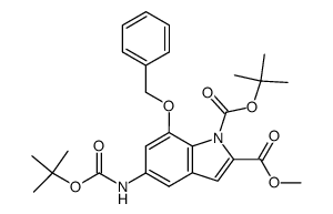 methyl 7-(benzyloxy)-1-(tert-butoxycarbonyl)-5-[(tert-butoxycarbonyl)amino]indole-2-carboxylate Structure