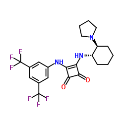 3-[[[3,5-双(三氟甲基)苯基]氨基]-4-[[((1S,2S)-2-(1-吡咯烷基)环己基]氨基]-3-环丁烯-1,2-二酮结构式