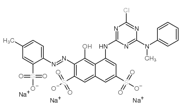 trisodium 5-[[4-chloro-6-(methylphenylamino)-1,3,5-triazin-2-yl]amino]-4-hydroxy-3-[(4-methyl-2-sulphonatophenyl)azo]naphthalene-2,7-disulphonate picture