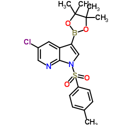 5-氯-3-(4,4,5,5-四甲基-1,3,2-二噁硼烷-2-基)-1-甲苯磺酰-1H-吡咯并[2,3-b]吡啶结构式