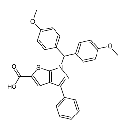 1-(bis(4-methoxyphenyl)methyl)-3-phenyl-1H-thieno[2,3-c]pyrazole-5-carboxylic acid结构式