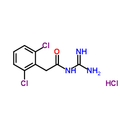 N-(13C,15N2)Carbamimidoyl-2-(2,6-dichlorophenyl)(15N)acetamide hydrochloride (1:1)结构式