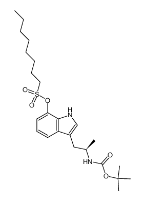Octane-1-sulfonic acid 3-((R)-2-tert-butoxycarbonylamino-propyl)-1H-indol-7-yl ester结构式