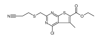 Thieno[2,3-d]pyrimidine-6-carboxylic acid, 4-chloro-2-[[(2-cyanoethyl)thio]methyl]-5-methyl-, ethyl ester结构式