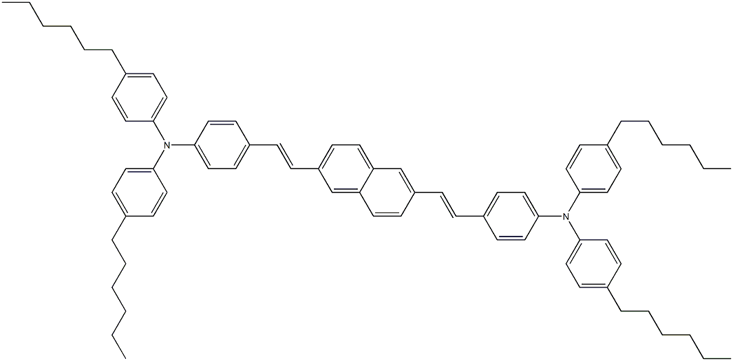 4,4'-(1E,1'E)-2,2'-(萘-2,6-二基)双(乙烯-2,1-二基)双(N,N-双(4-己基苯基)苯胺 )结构式